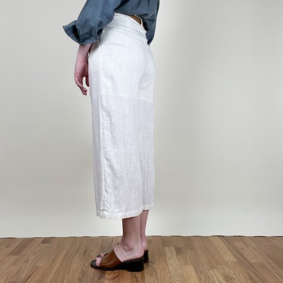 Linen Wide Leg Cropped Trouser Pants High Waisted Old Money Quiet Luxury Coastal - Picture 2 of 9